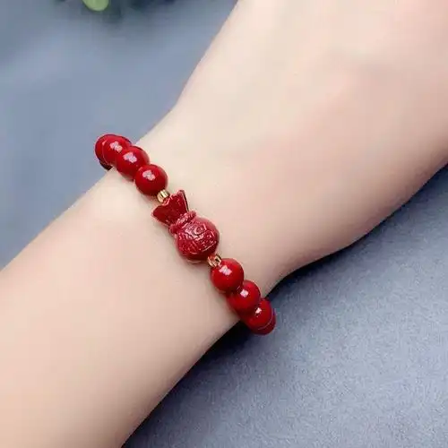 浙饰界天然朱砂手链女原矿真品男女款手串本命年饰品紫金砂福袋子手串