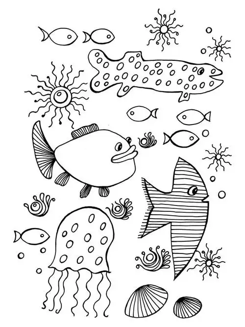 鱼集合,手绘, 向量,在简约风格的卡通插图