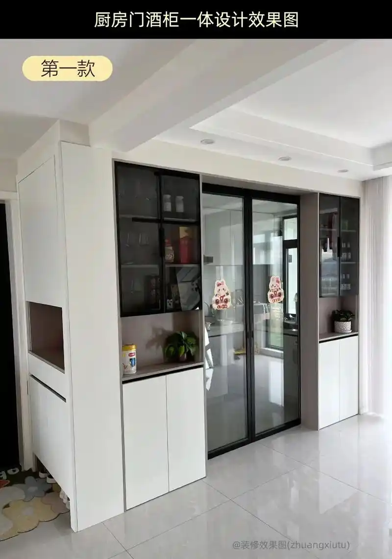 做推拉门厨房隔断柜一体设计,厨房推拉门可以隐藏到柜子后面,或者在