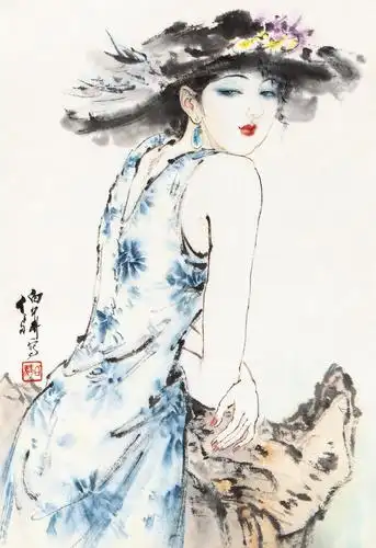 0107 仕女图 立轴 设色纸本