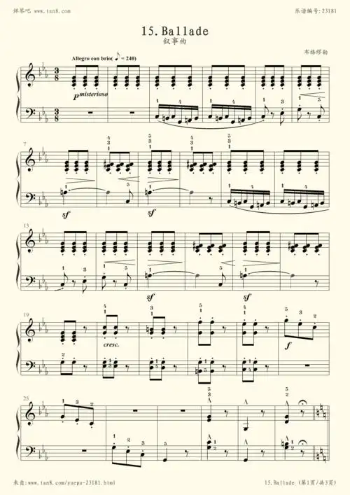 钢琴谱:15.叙事曲(ballade,布格缪勒钢琴进阶25曲作品100)
