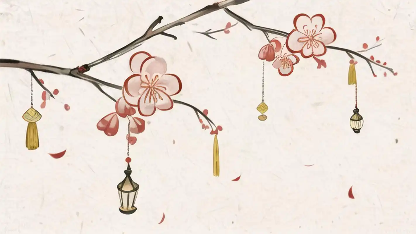 古风舞台背景壁纸🏮,梅花与灯笼相映成趣✨