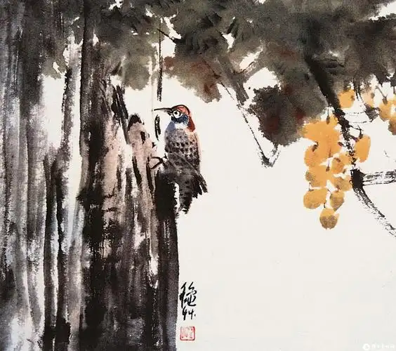 啄木鸟图_《陈秋草画集》在线展_陈秋草作品展_陈秋草在线作品_陈秋草