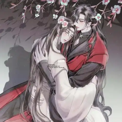 花城怀里抱着怜怜小宝贝_插画_古风_天官赐福花城谢怜_兴趣爱好_绘画