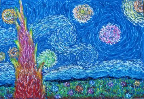 学员绘画作品《星空》(砂纸画)