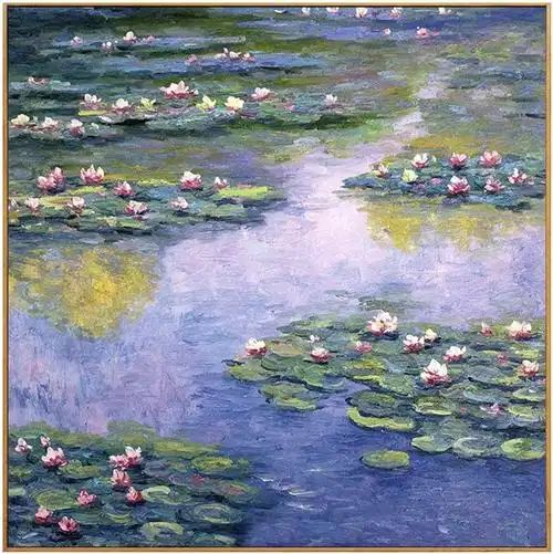 莫奈 睡莲 纯手绘油画美式新古典名画玄关卧室印象派风景装饰挂画