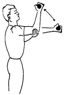 图16-9 屈肘运动训练(8)伸肘运动:手臂置于头顶.一侧手支撑对侧肘部.