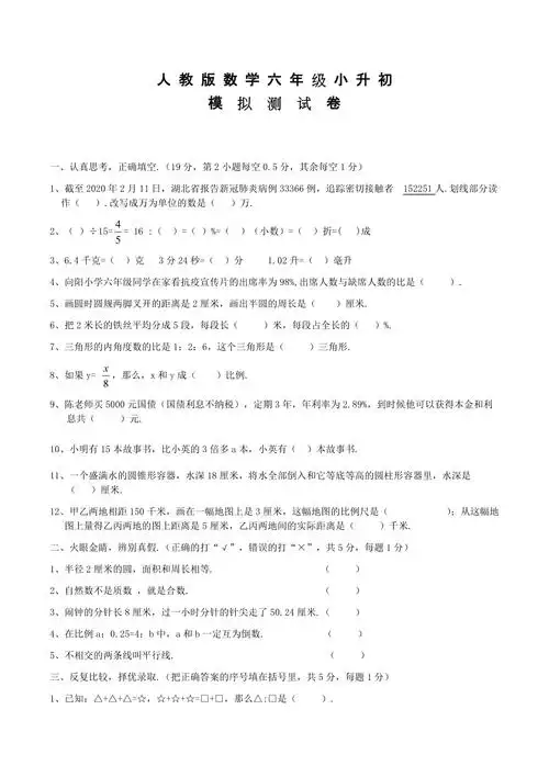 人教版数学六年级小升初试卷含答案