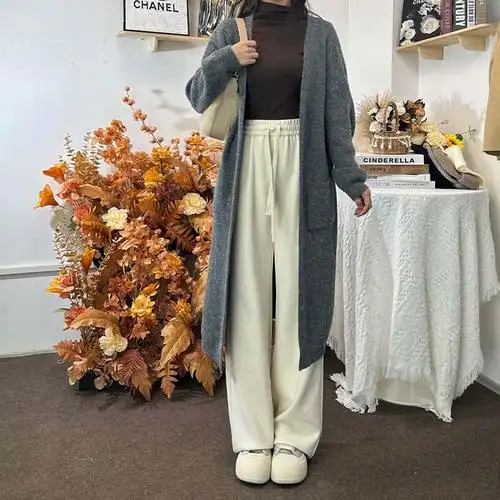 毛衣外套女秋冬新款韩版长款时尚休闲纯色宽松慵懒风加厚针织开衫