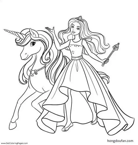 拿着星星魔法棒的芭比娃娃公主填色图片大全-红豆饭小学生简笔画大全