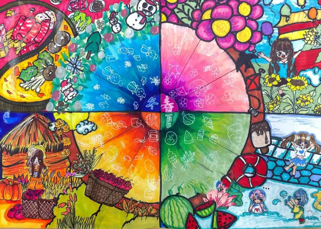 六年级学生手绘作品 主题:四季/节气 绘画特长培养,美术校队的孩子用