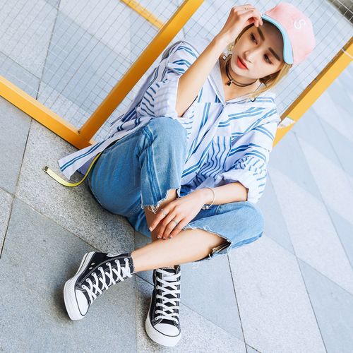 环球帆布布鞋女高2021年新款高邦百搭时尚春季帆布鞋