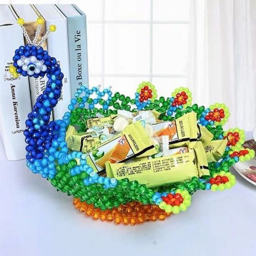 成品手工串珠编织孔雀果盘 纸巾盒家具客厅摆件零食水果盘收纳盘【15