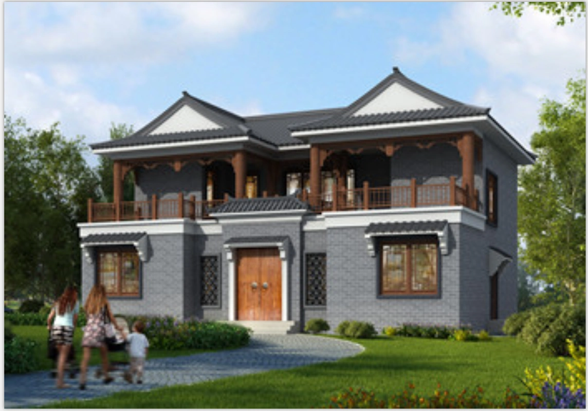 二层传统中式三合院别墅效果图,非常的简洁大气占地在350平左右