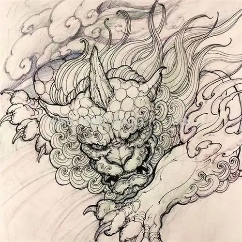 唐狮纹身 唐狮子纹身手稿图案大全