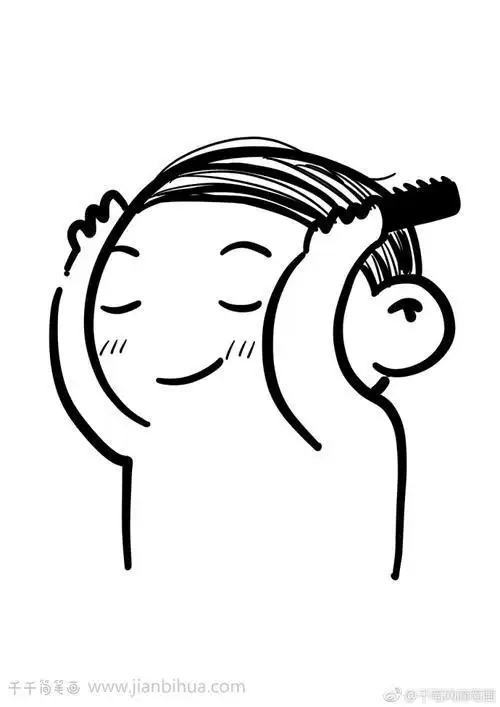 小朋友给老人梳头简笔画