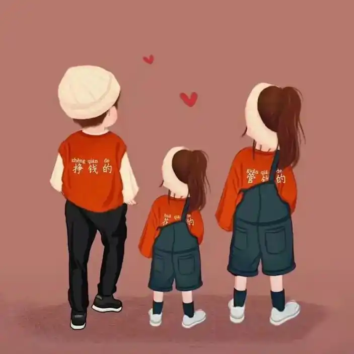 家有女儿#卡通头像 #一家三口 - 抖音