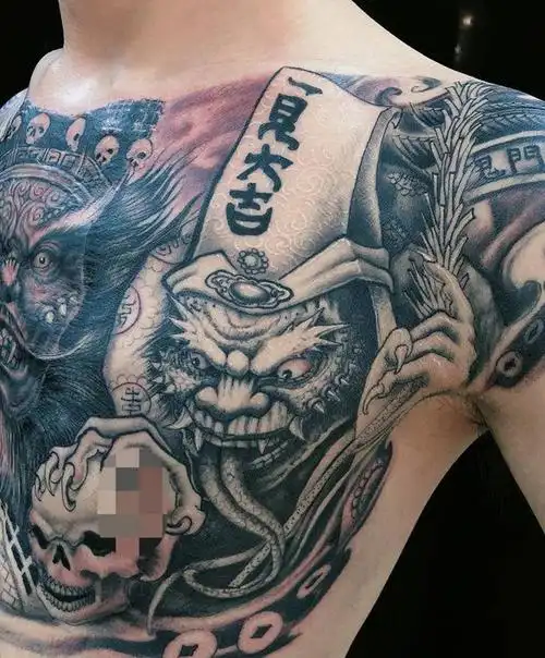 黑白无常,阎王纹身#纹身图片_胸部新传统纹身图案