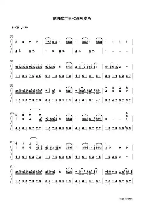 我的歌声里-简易版-曲婉婷-c调 -流行钢琴简谱