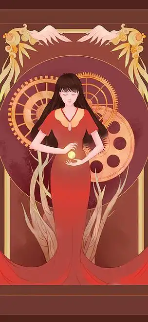红色占卜少女唯美插画