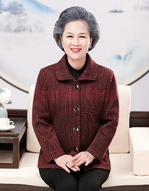 闽筠中老年女装春秋新款妈妈装外套气质新款加大码老年人翻领宽松上衣