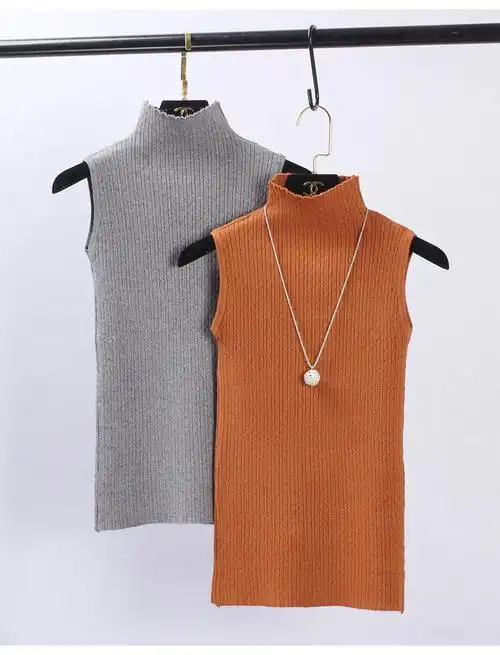 mikewill无袖针织马甲女背心高领毛线衣背心女秋内搭吊带修身韩版百搭