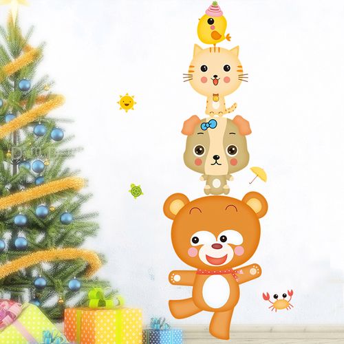 墙贴可爱动物叠罗汉儿童房卧室背景墙贴纸饰贴画幼儿园装饰教室