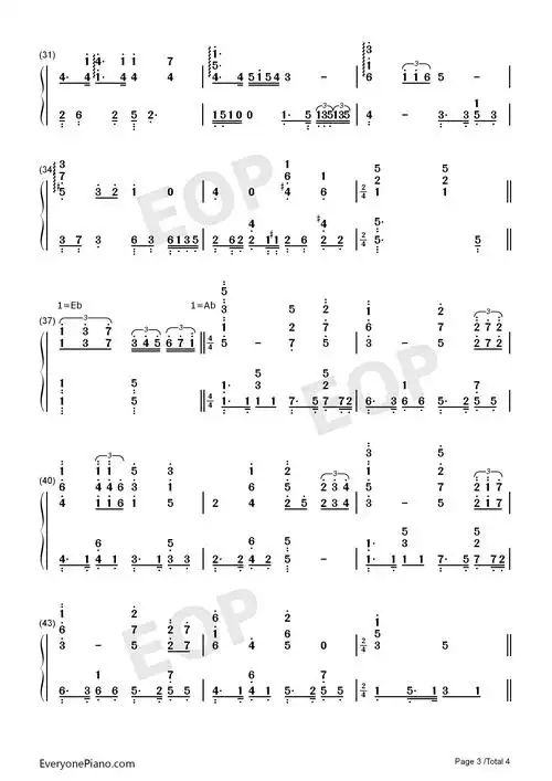 奉献-飞驰人生片尾曲双手简谱预览3