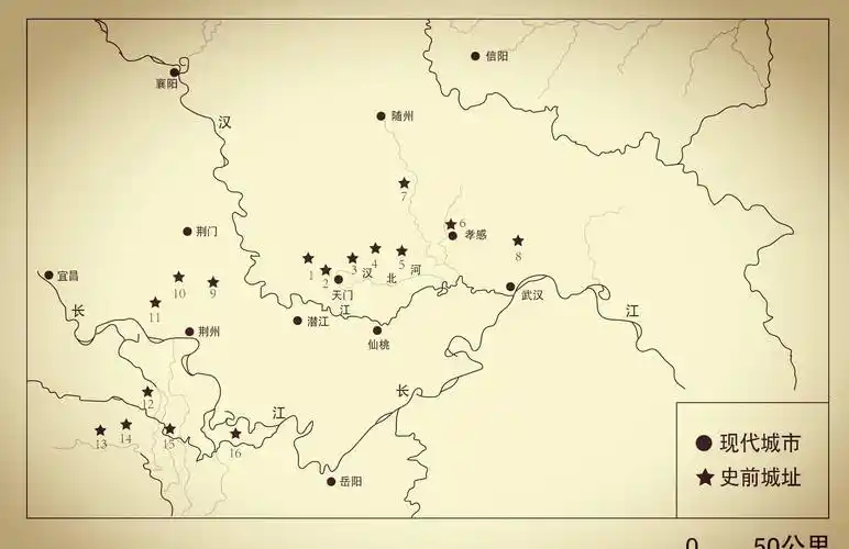 屈家岭—石家河文化时期的17座城址分布示意图另外,在石家河遗址西北