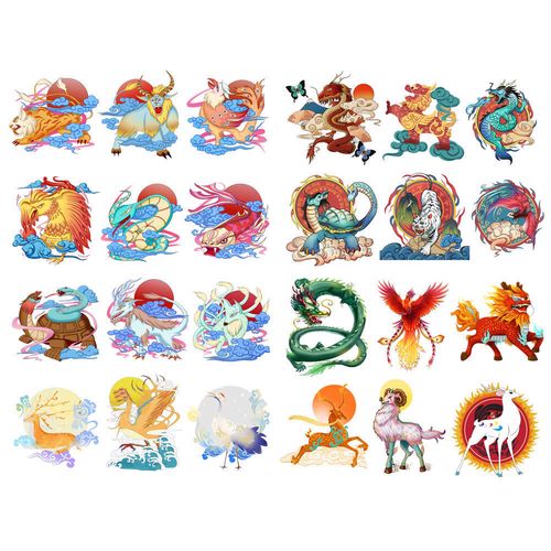 【已裁剪】国潮神话动物麒麟神兽手帐素材装饰贴纸儿童卡通小贴画