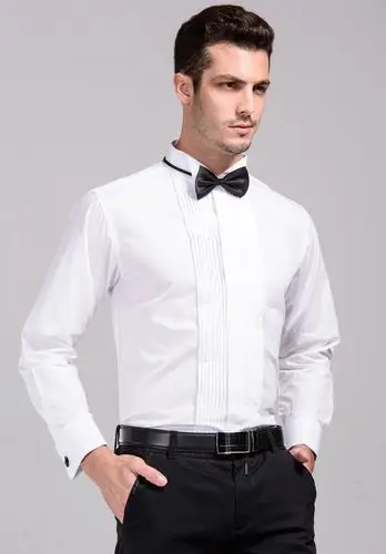 新款演出男士袖扣结婚男长袖白色燕子领礼服衬衫结婚领结衬衫