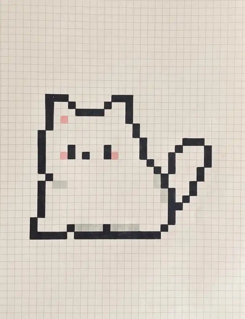 像素画:一只小猫咪.#格子画 #像素画教程 #网格画教学 # - 抖音
