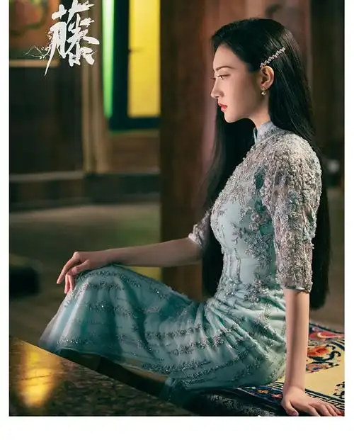 司藤同款旗袍景甜改良版连衣裙设计感小众夏季气质修身裙子高端 浅