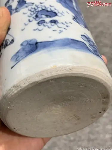 崇祯青花平升三级人物故事笔筒