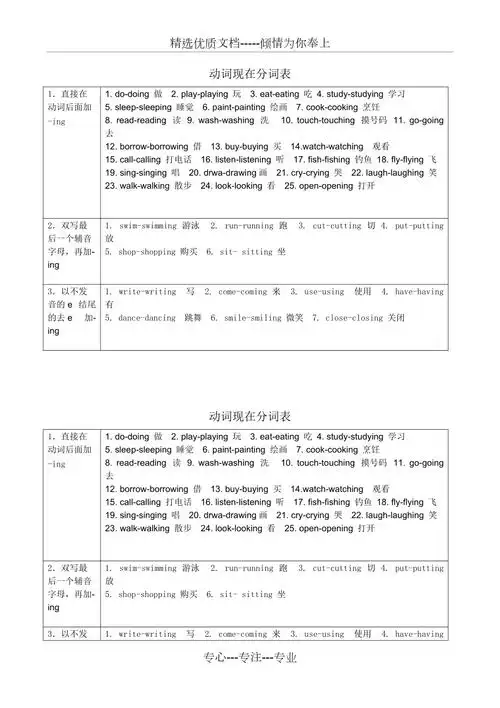 动词现在分词表共1页