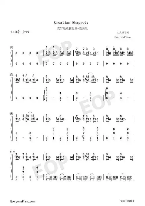 克罗地亚狂想曲-完美版双手简谱预览1