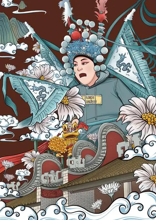 粤剧六柱制行当粤伴香膏包装插画作品