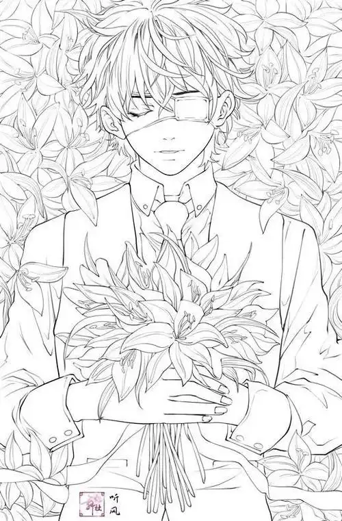 动漫人物线稿素材,彩图对照,助你临摹,也是很棒的手帐素材哦