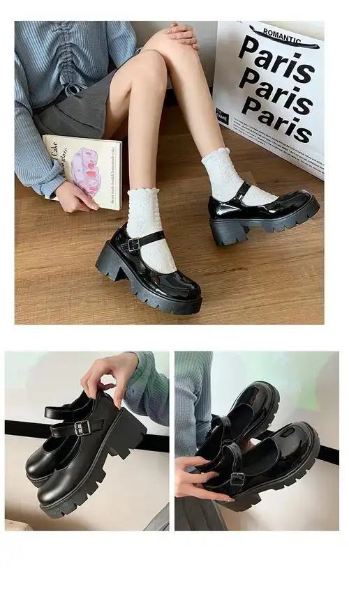 jennie同款鞋子 2022新款厚底玛丽珍小皮鞋女高跟jk制服鞋子配裙子的