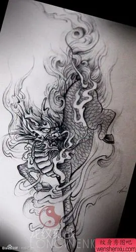 流行帅气的黑白麒麟纹身手稿