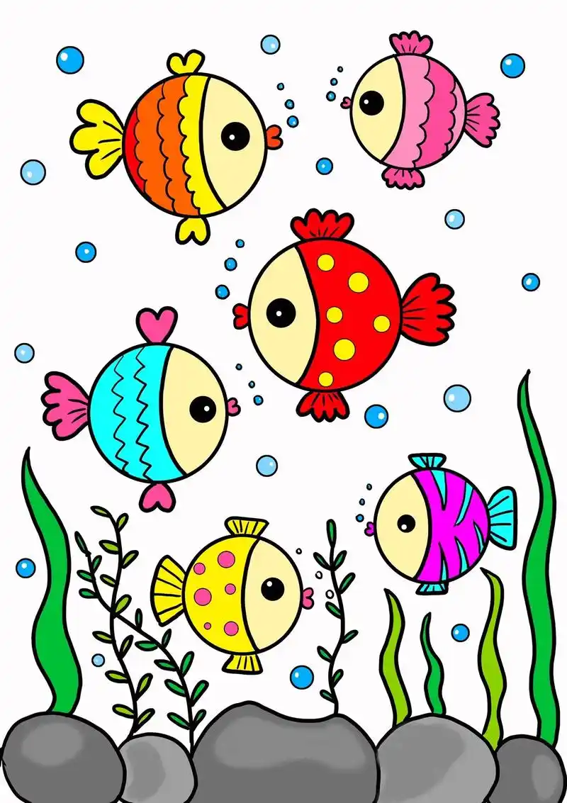 海底世界的小鱼.教你用圆画小鱼,简单好看,适合幼儿园小朋友创意画!