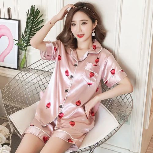 睡衣女夏季短袖冰丝韩版学生可爱薄款宽松家居服分体两件套可外穿