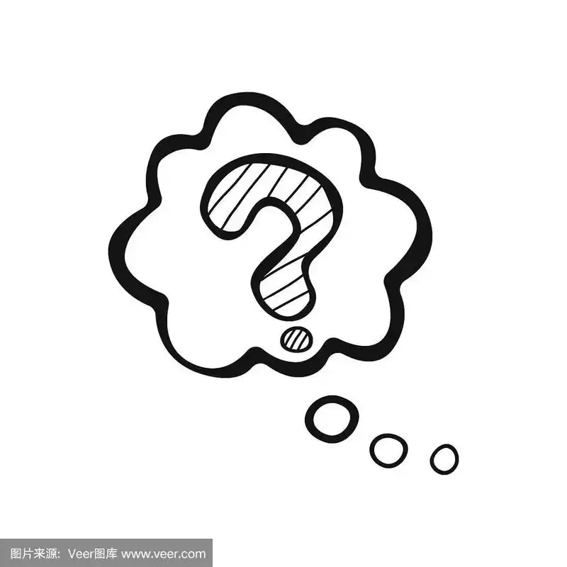 手绘问号在云孤立在一个白色.草图.矢量插图.