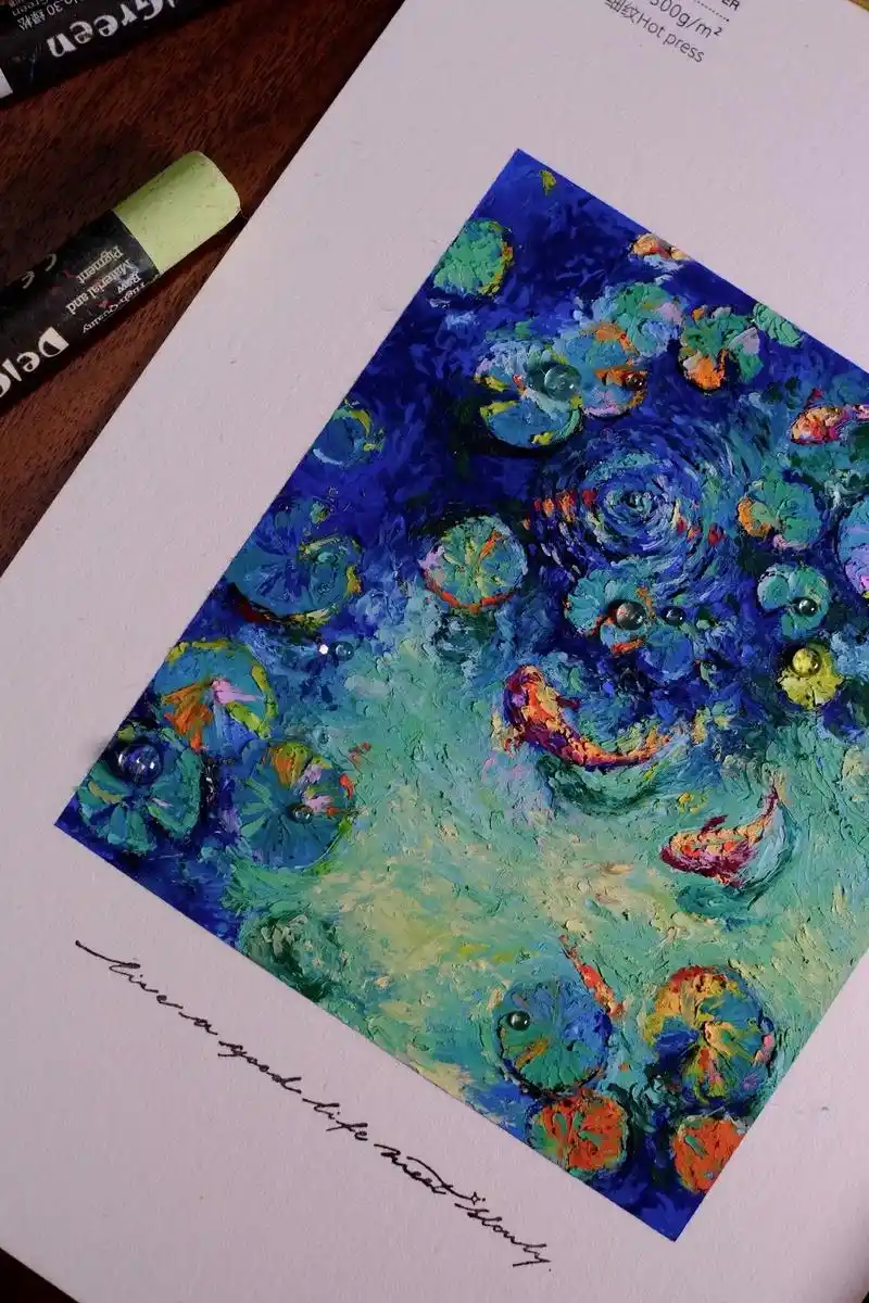 油画棒|【鲤鱼戏水】教程含步骤.油画棒:丹可林 期待大家的作 - 抖音