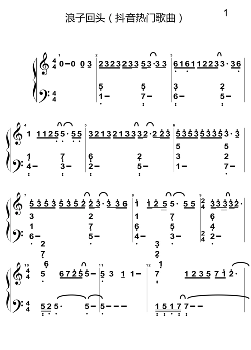 精选抖音热门歌曲浪子回头纯简谱版抖音神曲