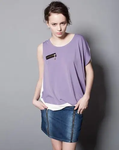 紫灰色复古不对称长t恤