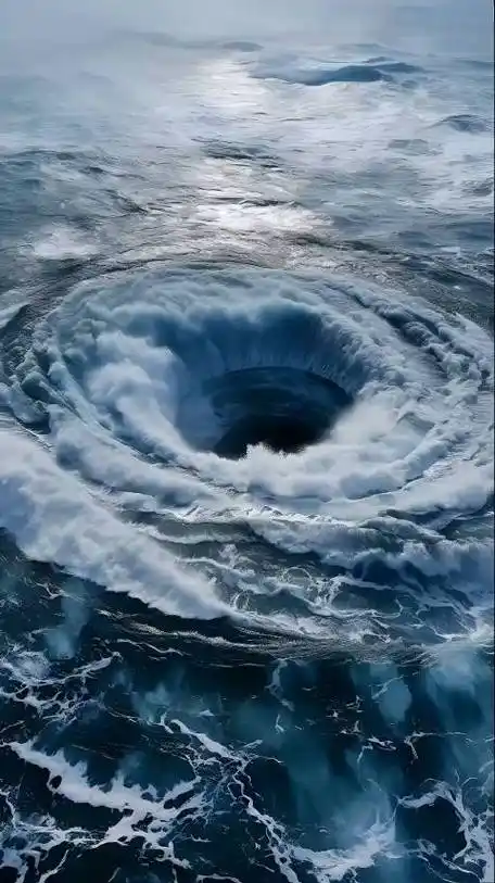 大西洋交汇处靠近好望角一条航线出现的海洋坍塌,超级大漩涡瞬间出现