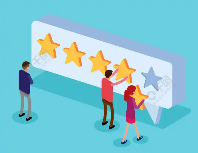 客户选择满意度并留下正面评价性格和五星级反馈平面等距矢量样式