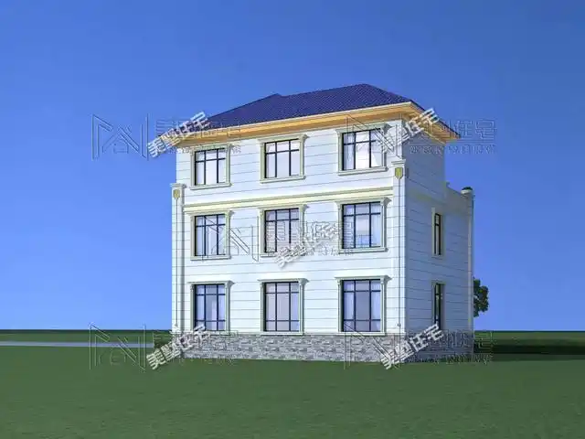 精致而又不失设计感 别墅整体造型周正,采用真石漆外墙,搭配上靛蓝色