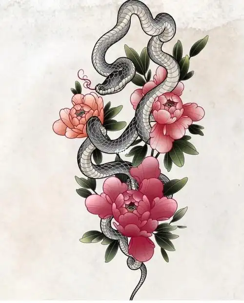 纹小腿绝绝子蛇盘牡丹